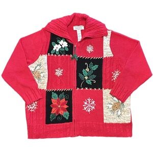 VTG 90s gaudy beaded embroidered granny kitschy Christmas patchwork sweater 1X